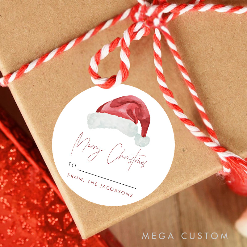 Personalized Classic Santa Hat with Warm Wishes from the XX Gift Tags