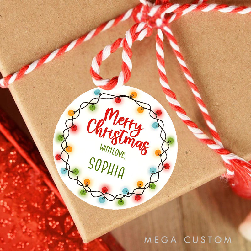 Personalized Festive Christmas Lights with Love from the XX Family Gift Tags