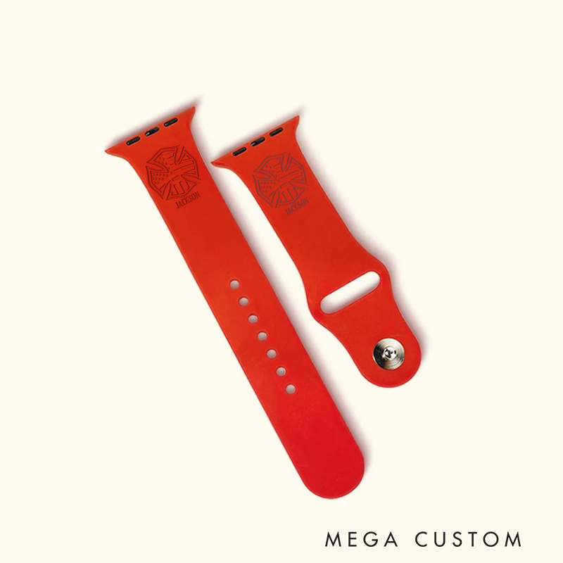 Personalized Firefighter Red Silicone Watch Band with Fire Department Emblem Design Gift for Firefighters