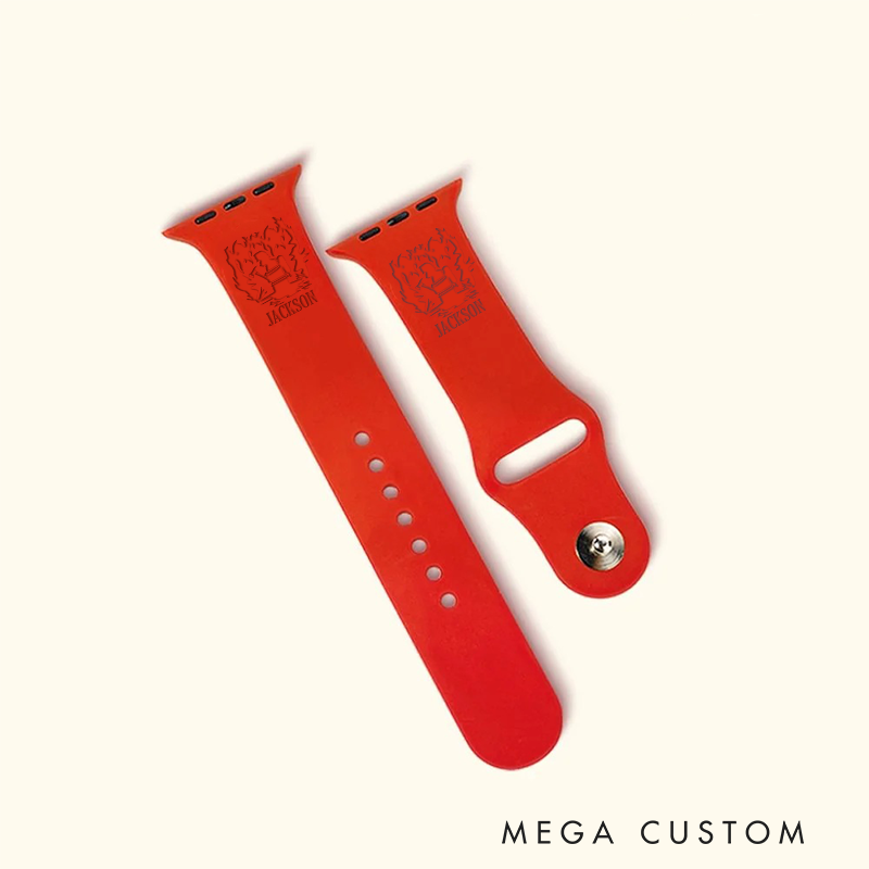 Personalized Firefighter Red Silicone Watch Band with Firefighter Crest Design Gift for Firefighters