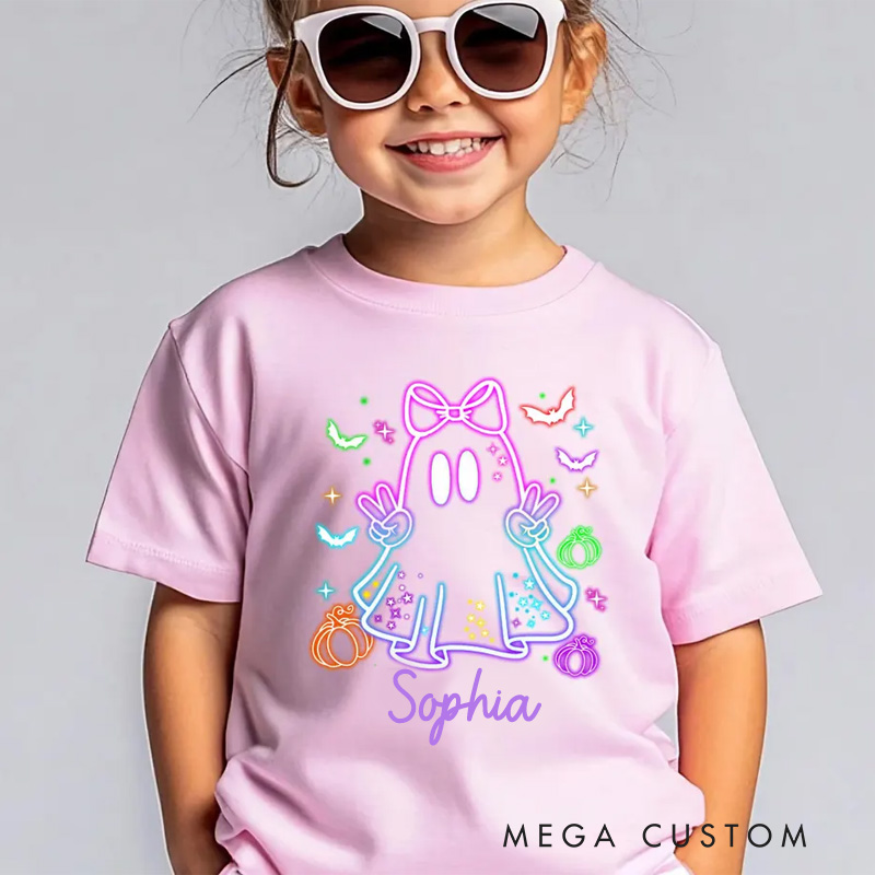 Personalized Kids Halloween Neon Shirt Cute Ghost Neon Halloween Ghost Shirt Funny Kids Gift