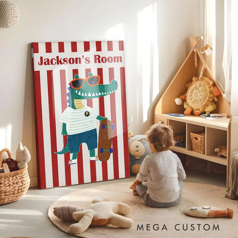 Personalized Room Decor for Kids with Custom Name and Playful Animal Illustration