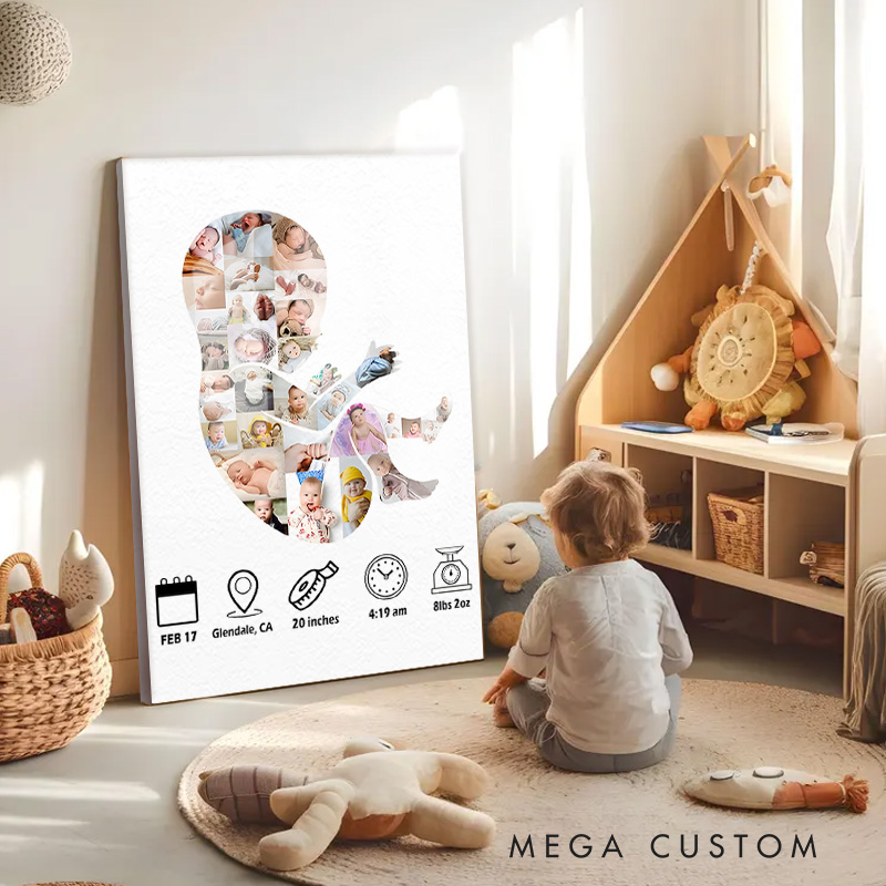 Personalized Photo Collage Art with Custom Initials and Unique Baby Keepsake
