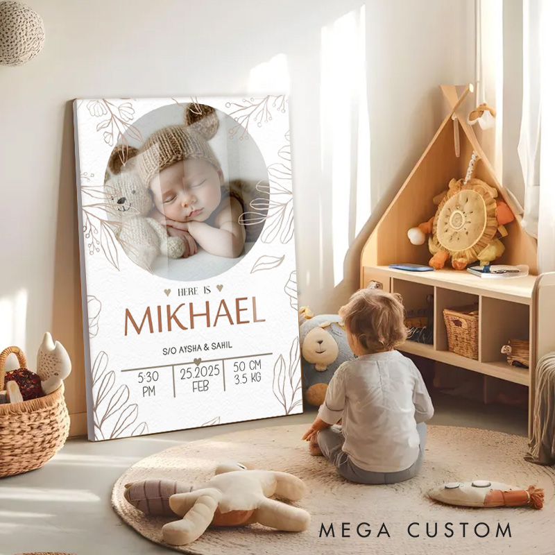 Personalized Baby Photo Frame with Custom Name and Birth Details for Nursery