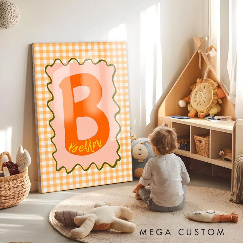 Personalized Initial Art with Custom Name and Bright Colorful Letter for Kids Room Decoration