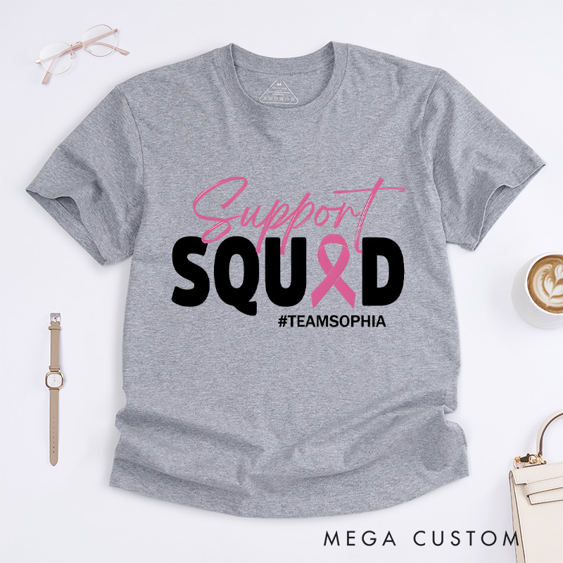 Personalized Breast Cancer Squad T-shirt featuring a warrior-themed design to honor and support those battling breast cancer.