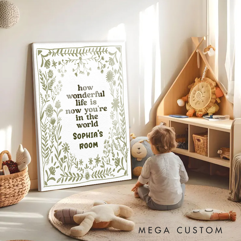 Personalized Inspirational Quote Print with Custom Name and Botanical Border for Nursery Wall Art