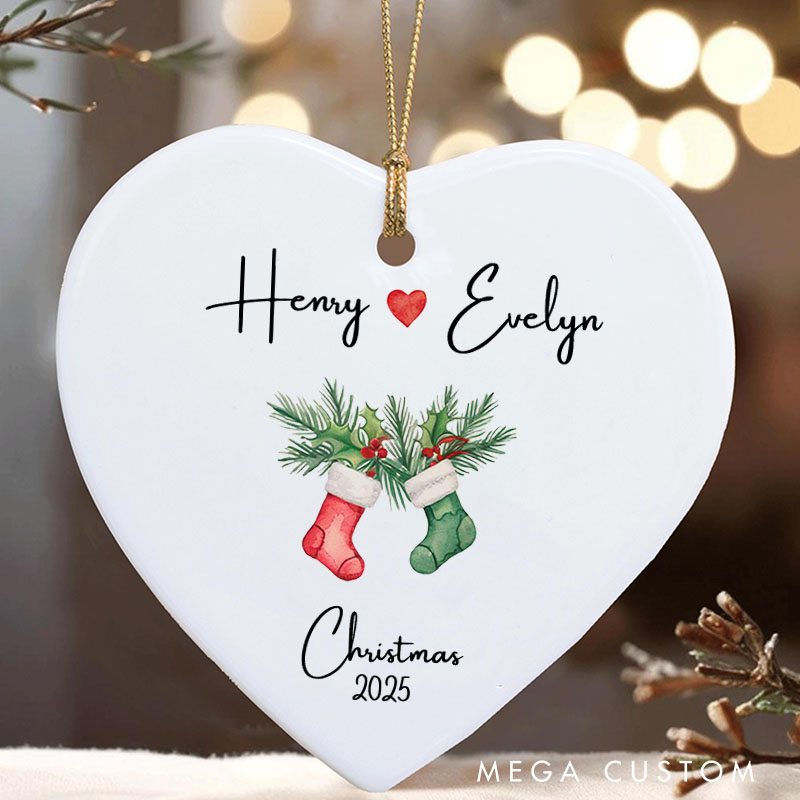 Personalized Christmas Ornament with Stockings Couple 2025 Xmas Ornament Husband and Wife Holiday Keepsake Gift with Name
