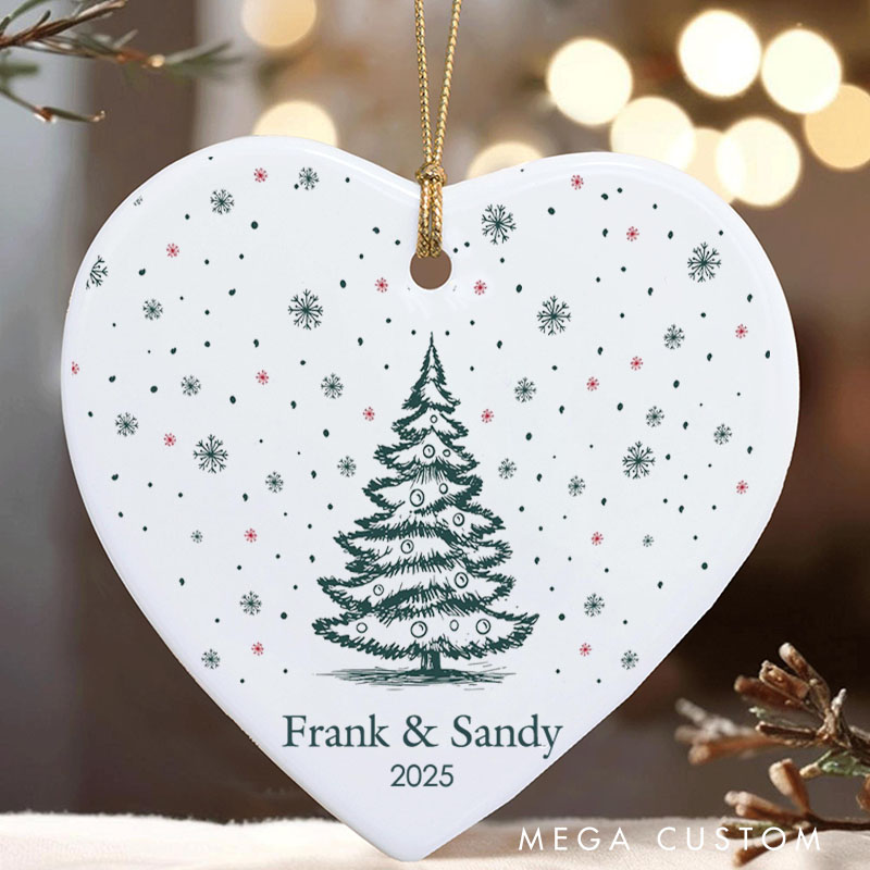 Personalized Christmas Tree and Snow Ornament Couple 2025 Xmas Ornament Husband Wife Holiday Keepsake Gift with Name Couple Christmas Decor
