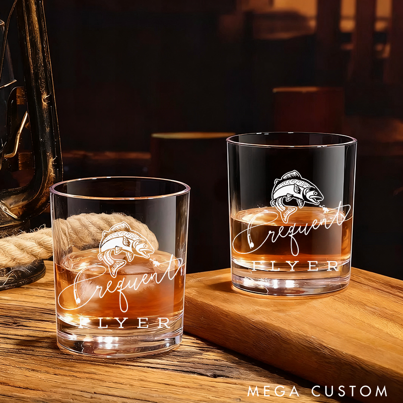 Personalized Whiskey Engraved Glasses Wine Cocktail and Beer Etched Fish Glassware Perfect Gift for Fishermen and Whiskey Lover