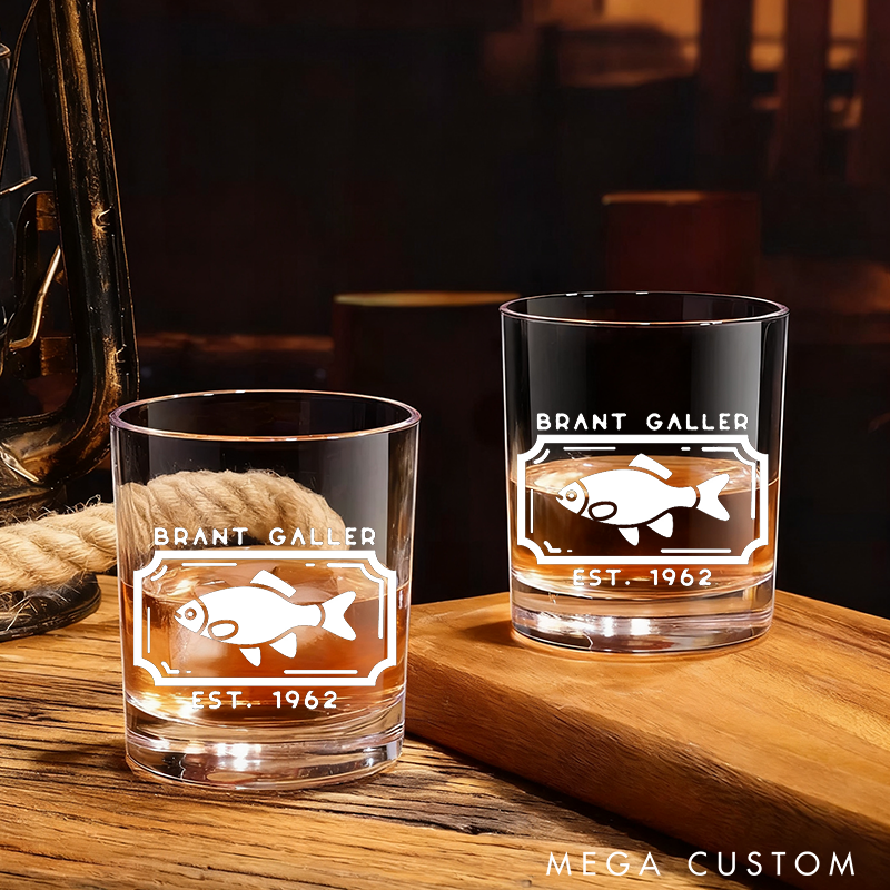 Personalized Fishing Whiskey Glass Engraved Fish Design Fishing Gift Ideas Unique Gift for Anglers and Fishing Lover