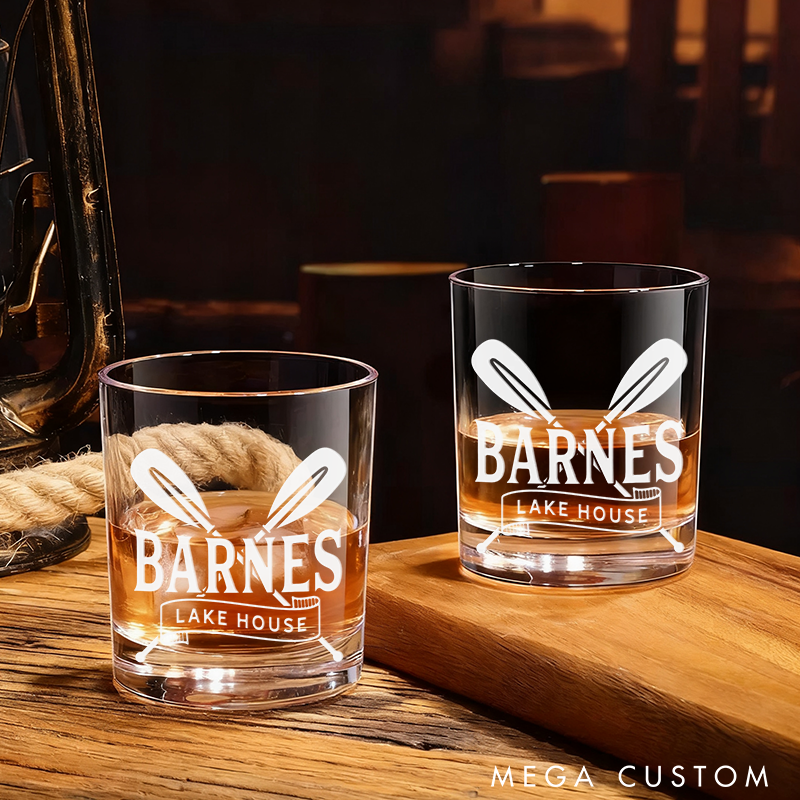 Personalized Fishing Whiskey Glass Lake House Wine Glass Crossed Paddle Design Unique Gift for Fishing Lover and Lake Enthusiast