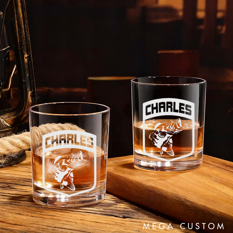 Personalized Bass Fishing Glass Sandblasted Beer Mug or Whiskey Glass Unique Gift for Anglers Fishermen and Outdoor Enthusiasts