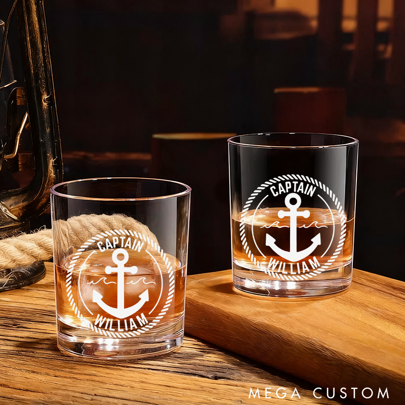 Personalized Fishing Whiskey Glass with Anchor Design Nautical Gift Fisherman Whiskey Glass Perfect Gift for Fishermen Boaters and Nautical Enthusiasts