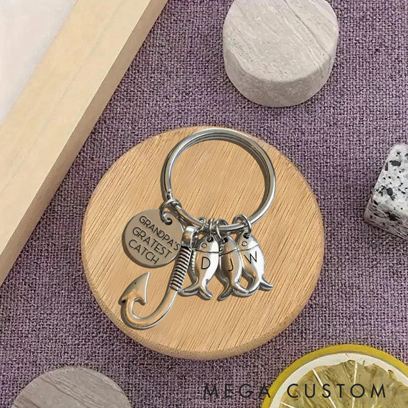 Personalized Fishing Keychain Greatest Catch Keychain Fisherman Dad Fish and Hook KeyChain Father's Day Gift Perfect Gift for Fishing Lover