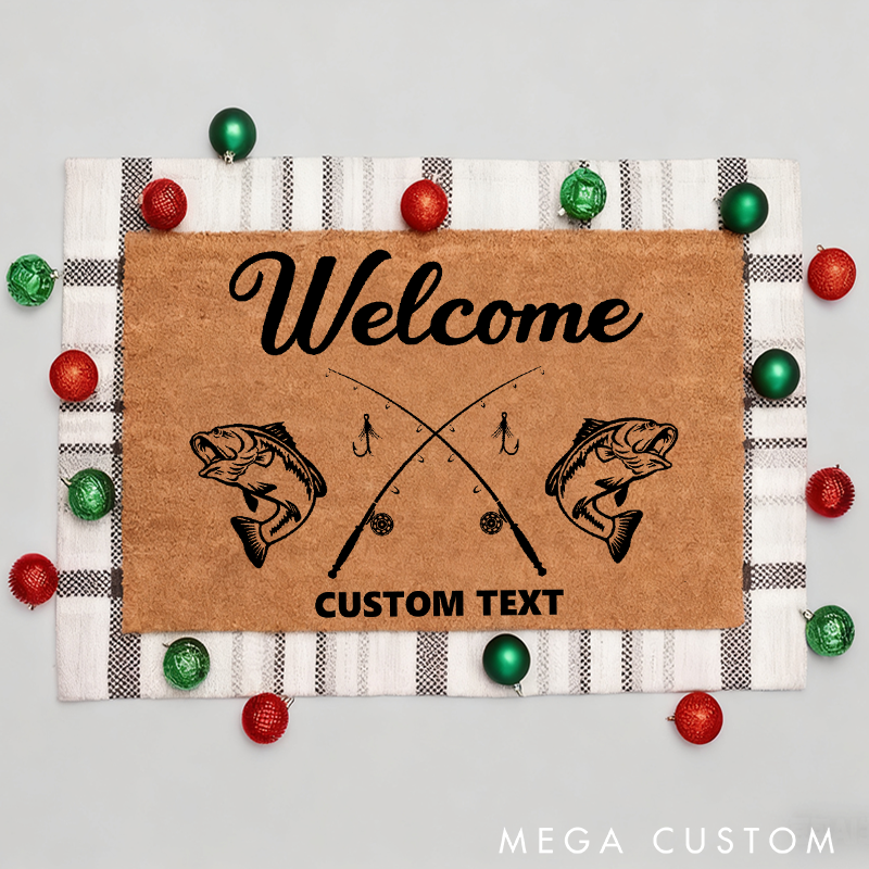 Personalised Fishing Welcome Mat Fish Welcome Doormat Fishing Home Decor Housewarming Gift Outdoor Decor with Fish and Rod Design Perfect Gift for Fishing Lover