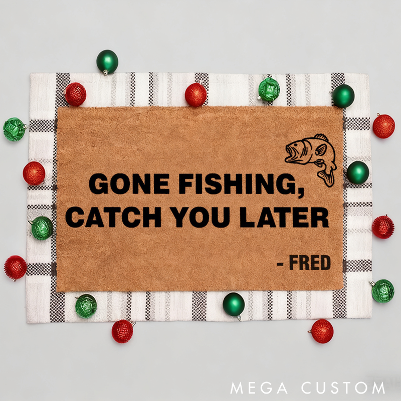 Personalised Funny Fishing Doormat with Gone Fishing, Catch You Later Design Sea Bass Fish Doormat Perfect Gift for Fishing Lover