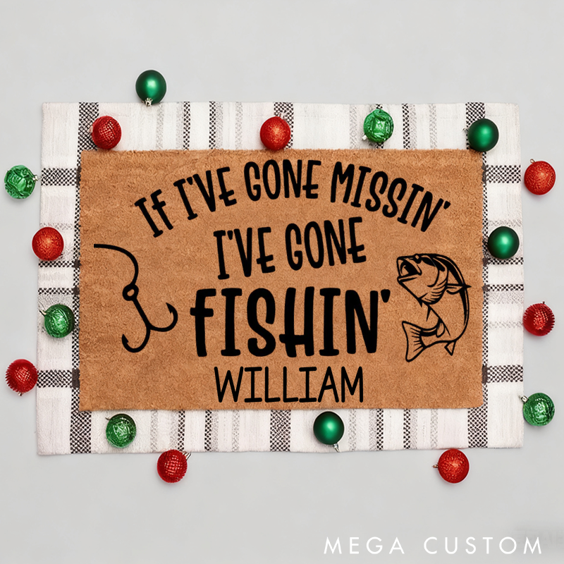 Personalised Fishing Doormat If I‘m Missing I’ve Gone Fishing Doormat Funny Outdoor Welcome Mat Perfect Gift for Fishing Lover and Lake House Decor