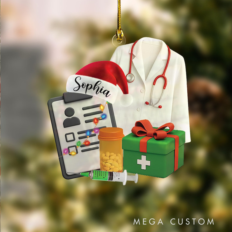 Personalized Holiday Medical Essentials Christmas Ornament Custom Name Acrylic Ornament Christmas Gift for Nurse