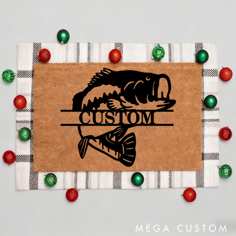 Personalised Fishing Doormat Bass Fish Design Welcome Mat Perfect Gift for Fishing Lover Durable and Non-Slip Outdoor Decor