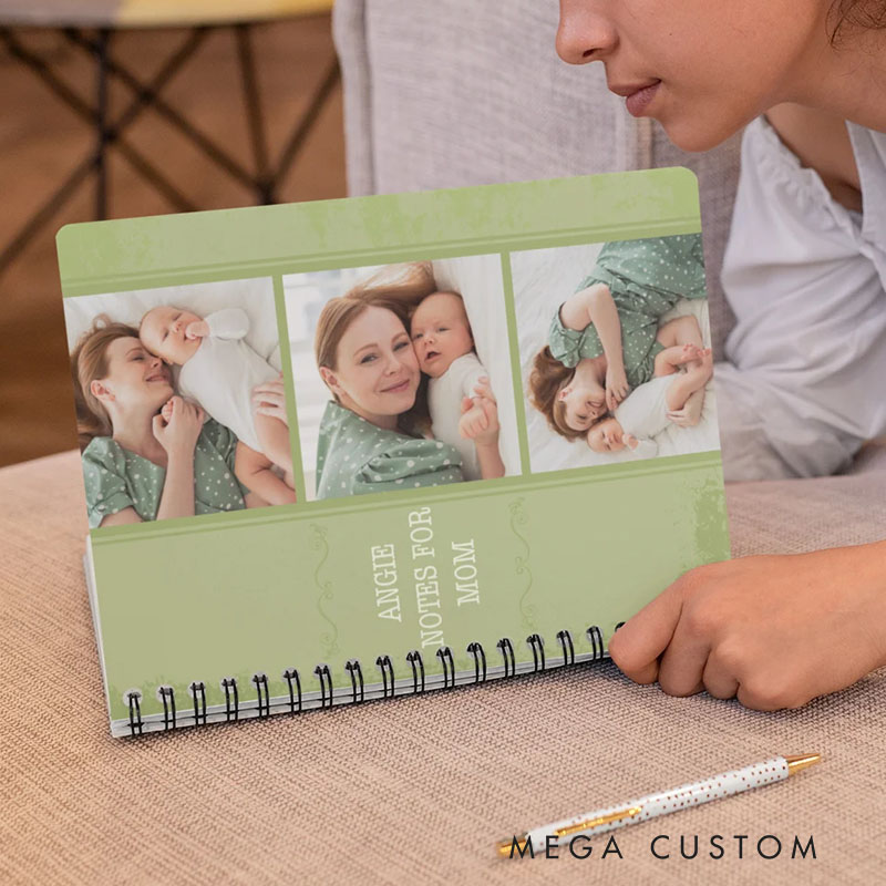 Personalized 3 Photos Spiral Notebook with Tex Anniversary Gift for Family Kids Baby 