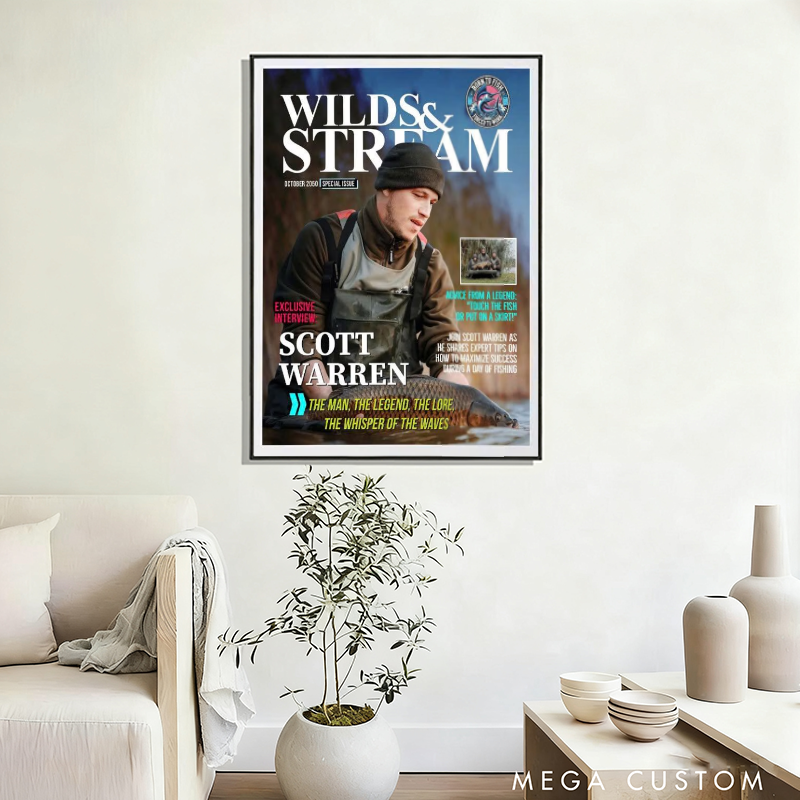 Personalized Fishing Magazine Cover Fishing Gifts for Men Fishing Dad Gift Funny Fisherman Gift Unique Gift for Fishing Enthusiasts and Outdoor Decor