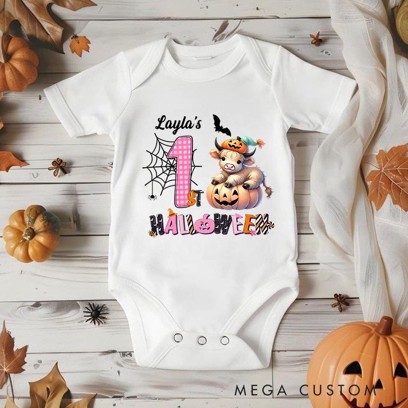 Personalized Spider Web and Pumpkin Design for Baby's First Halloween Celebration Baby Onesie Funny Baby Gift