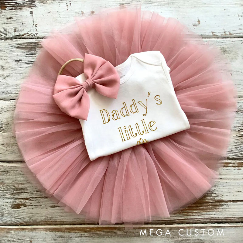 Personalized Daddy's Little Princess Baby Tutu Skirt in Pink with Glitter Text and Adorable Bow Accent