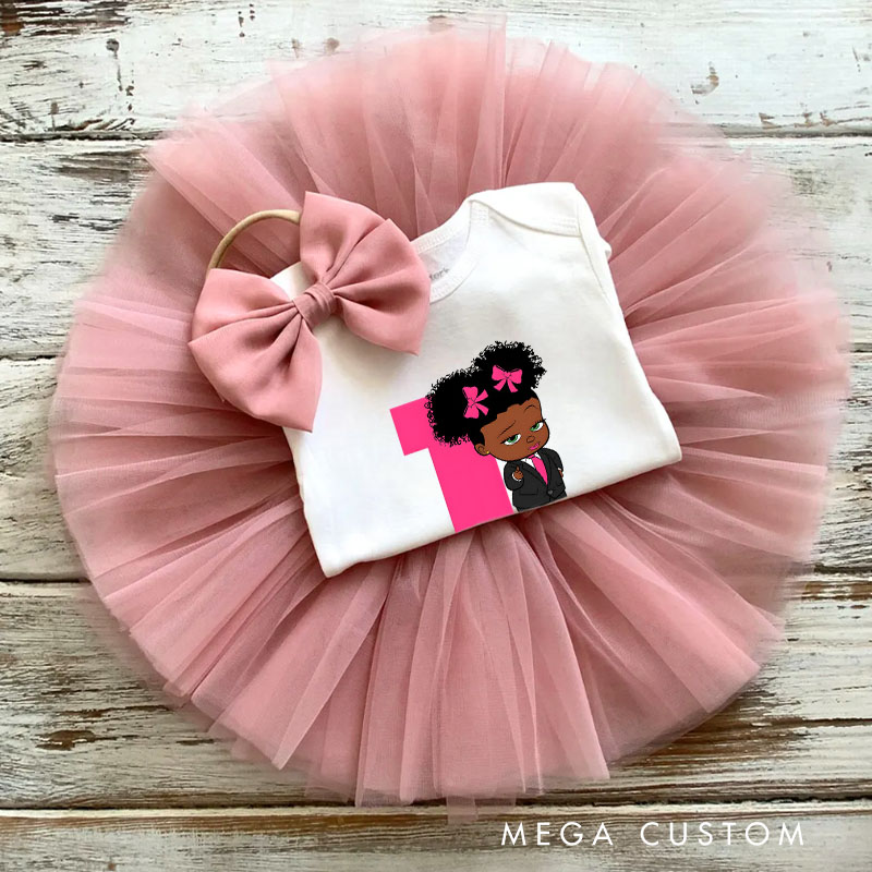 Personalized Boss Baby One Baby Tutu Skirt with Pink Tulle and Fun Character Design for Stylish Little Ones
