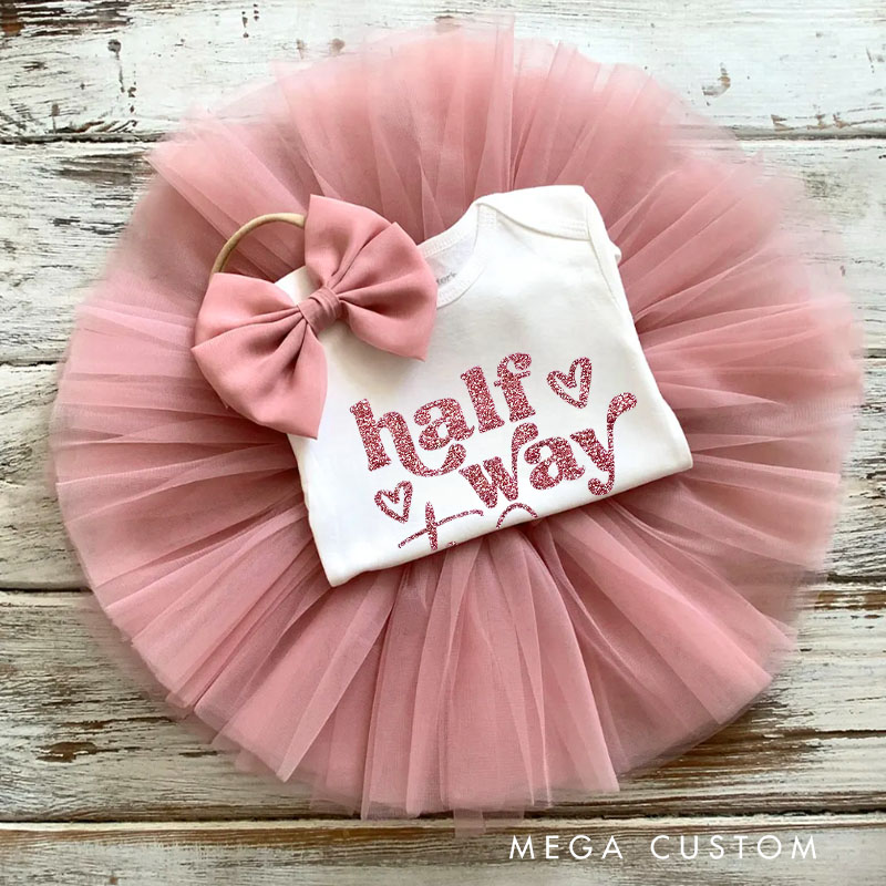 Personalized Halfway to One Baby Tutu Skirt with Cute Milestone Design and Soft Pink Tulle for Special Days