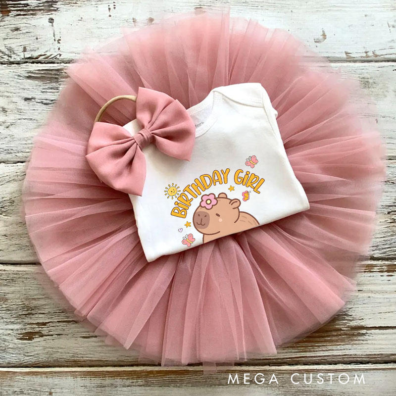 Personalized Capybara Birthday Baby Tutu Skirt Cute Animal Design and Pink Tulle for Nature-Loving Babies