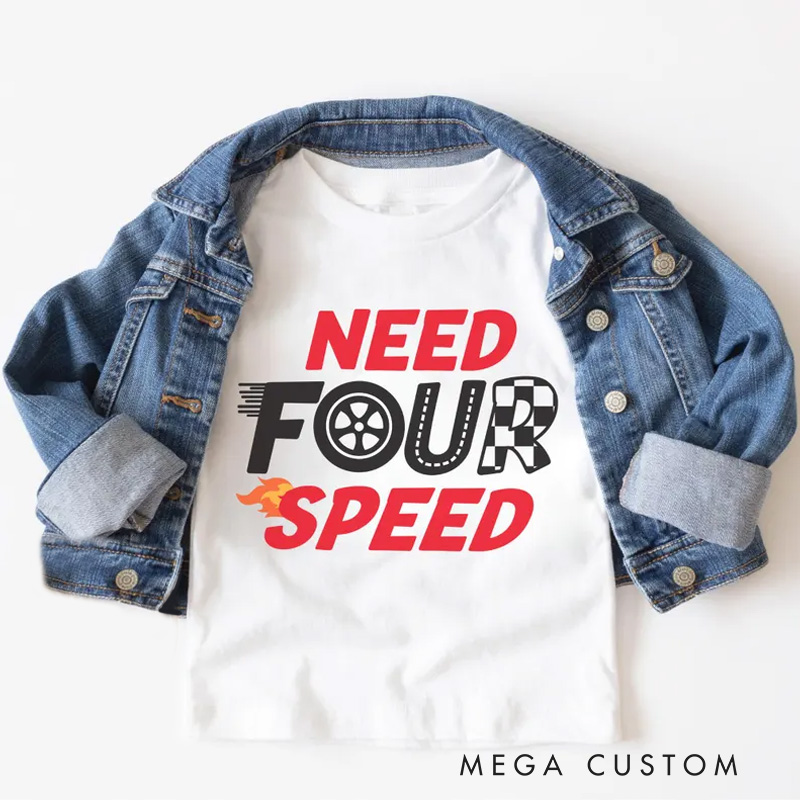 Personalized Birthday Need for Speed Kids T-Shirt with Racing Theme and Checkered Flag for Little Car Enthusiasts