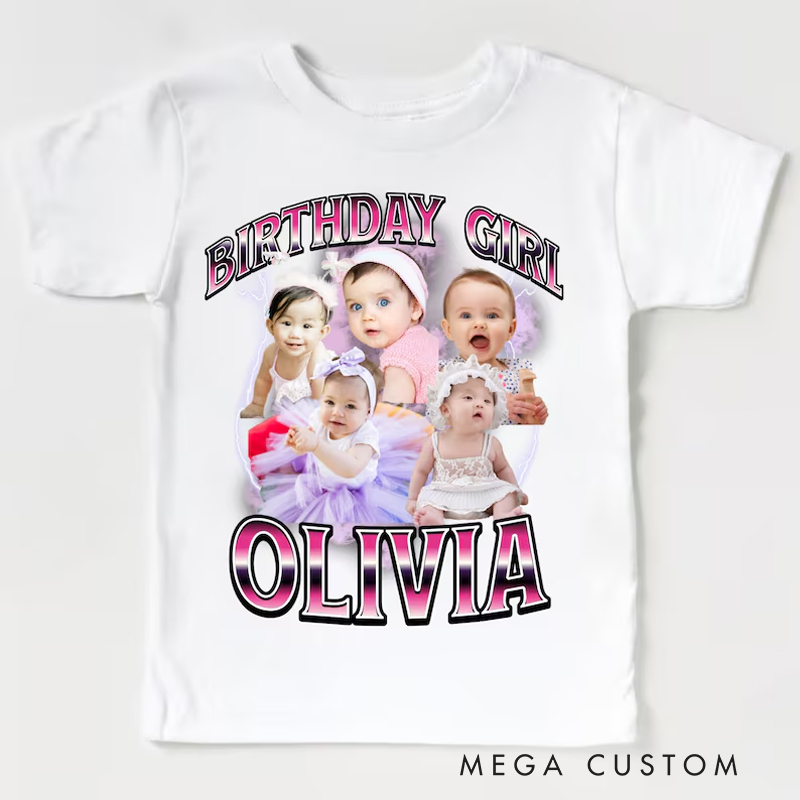Personalized Birthday Kids Photos T-Shirt with Fun Character Design and Name for a Joyful Celebration
