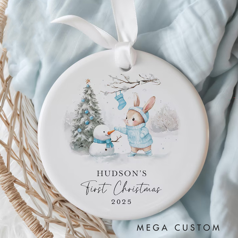 Personalized Baby's First Christmas Ornament with Adorable Animal Design and Name for a Cherished Memory