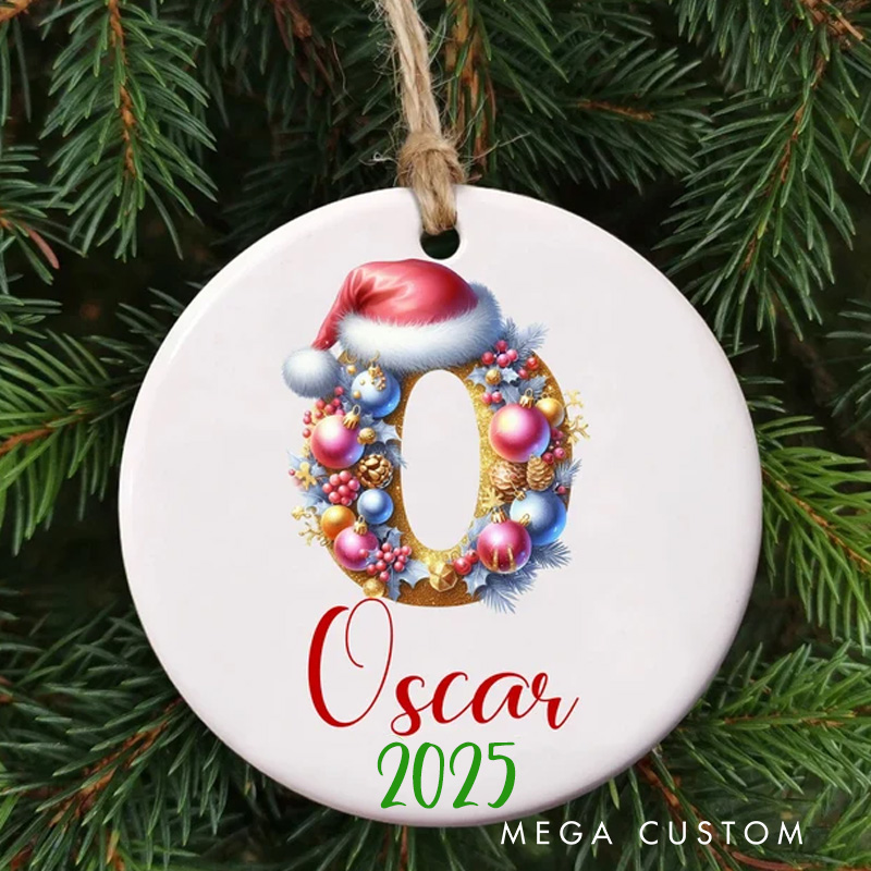 Personalized Festive Initial Christmas Ornament with Santa Hat and Name for a Joyous Holiday Season