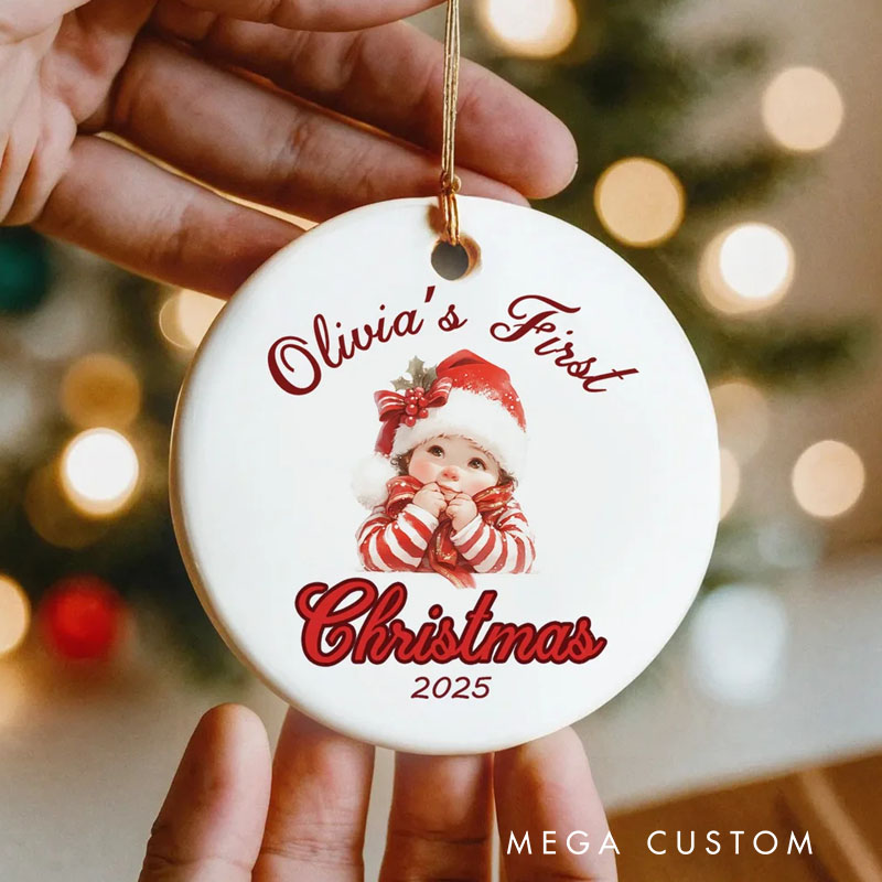 Personalized Baby Pattern Newborn First Christmas Ceramic Ornament with Name Text and Year Home Tree Decor Christmas Gift for Family Baby New Parents