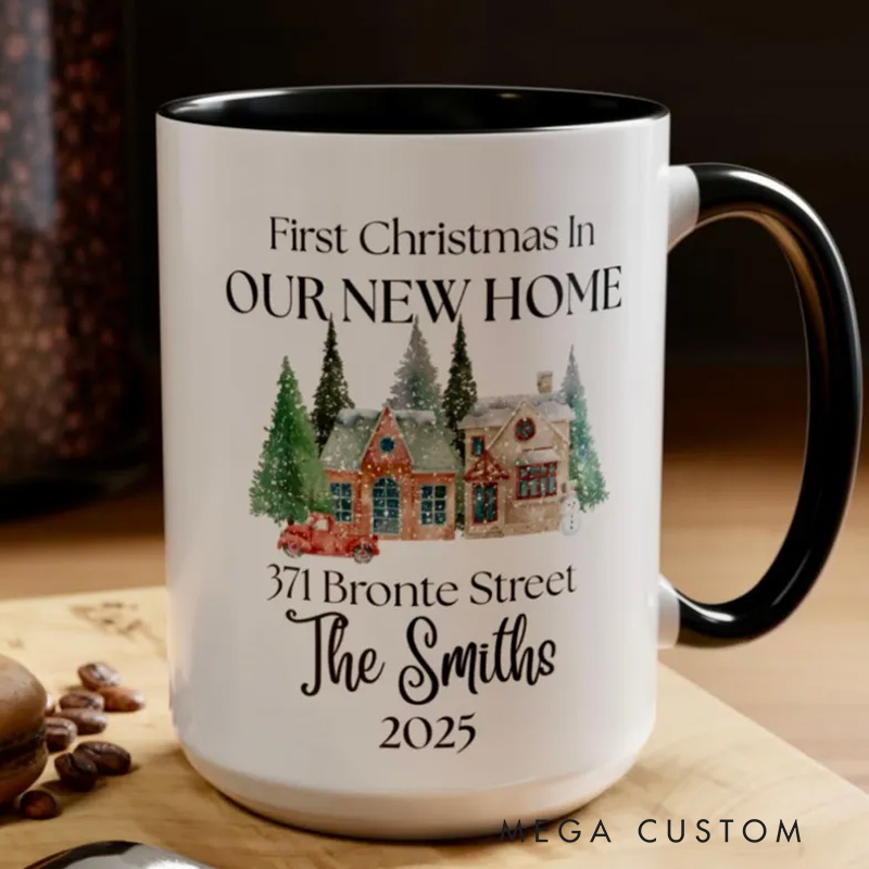 Personalized New Home Mug First Christmas in Our New Home Mug House Address Mug Happy New Home Gift
