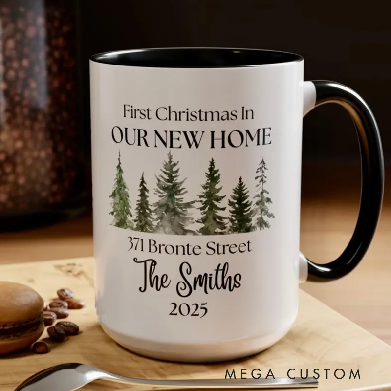 Personalized New Home Mug First Christmas in Our New Home Mug House Address Mug Christmas in New Home Keepsake