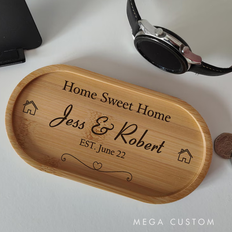 Personalized New Home Wooden Tray Engraved Key Holder Trinket Dish