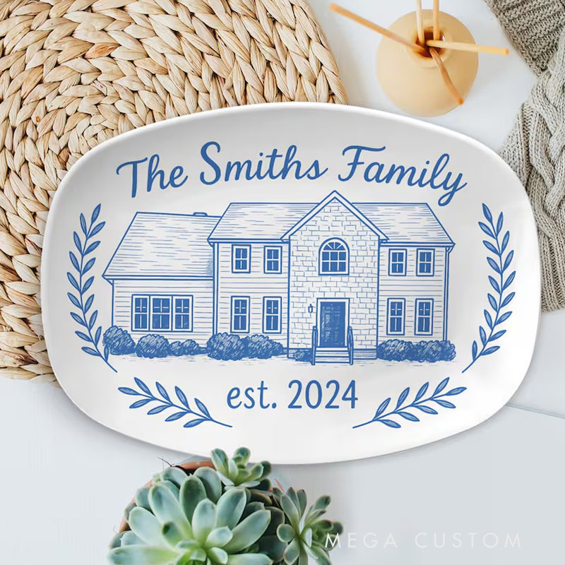 Personalized Family Name Decorative Plate Custom House Illustration Design with Established Year Perfect for New Homeowners Housewarming Gift Keepsake Home Decor