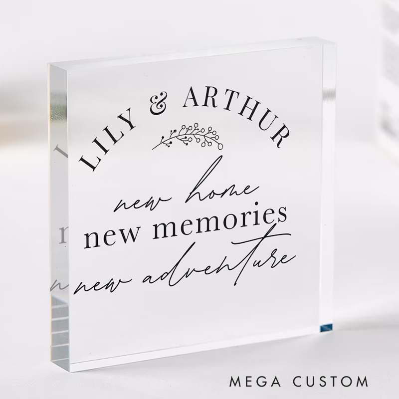 Personalized New Home Gift for Couple Housewarming Keepsake for Newlyweds Friends or Family New Memories New Adventure Acrylic Plaque
