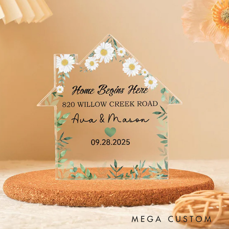 Personalized First Home Gift with Location Gift for New Couples House Shape Acrylic Block New Home Gifts Plaque Gift for New Homeowners