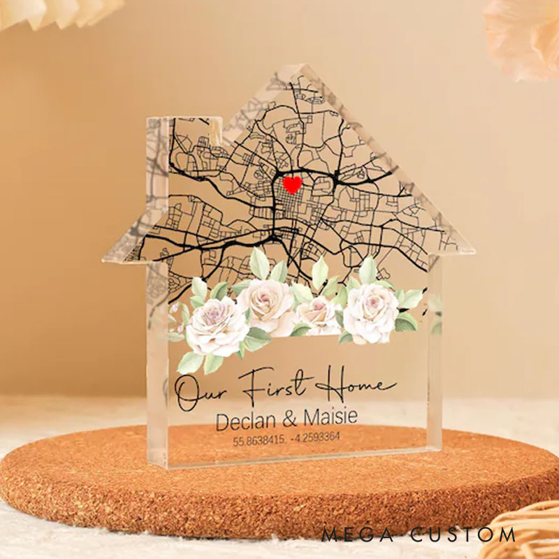 Personalized Housewarming Gift Custom Home Map First Home Gift Location Housewarming Gift Moving Present House Shape Plaque Block Gift