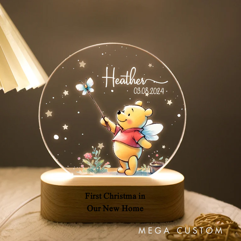 Personalized First Christmas in Our New Home LED Night Light Custom Cute Character Design with Name and Date Perfect for Housewarming Gift