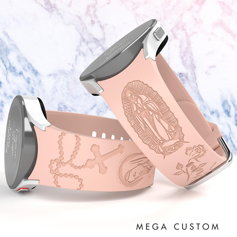 Personalized Virgin Mary with Cross Silicone Watch Band with Name for Huawei Samsung Watch Religious Christian Gift for Her Mother's Day Gift