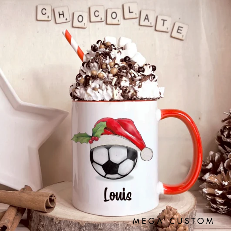 Personalized Christmas Mug with Sports Theme and Custom Name Design