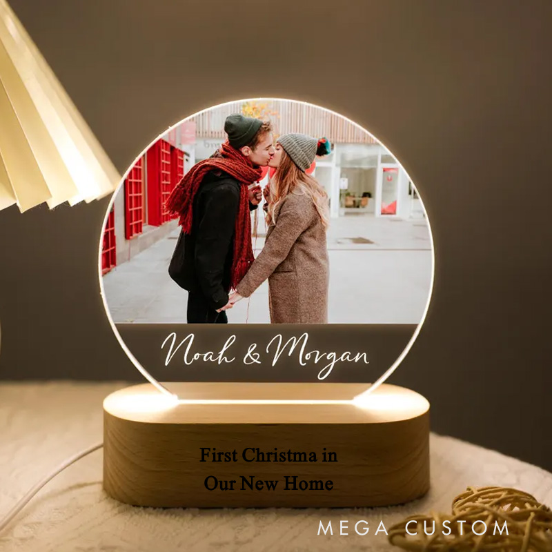 Personalized First Christmas in Our New Home LED Night Light Custom Photo Design with Names Perfect for Housewarming Gift Romantic Home Decor Keepsake Display