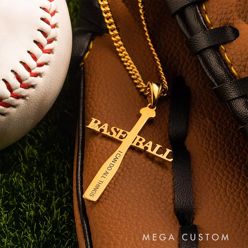 Personalized Baseball Cross Necklace with Text and Bible Verse Dainty Jewelry Christian Gift for Sports Lovers