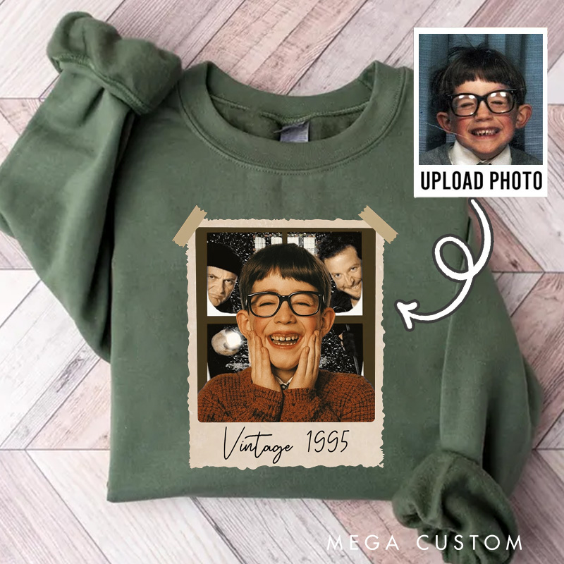 Personalized Vintage Childhood Photo Christmas Movie Classic Sweatshirt Retro Film Crewneck Movie Shirt