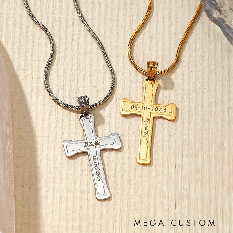 Personalized Cross Necklace with Engraved Text Religious Jewelry Baptism Christmas Gift for Men